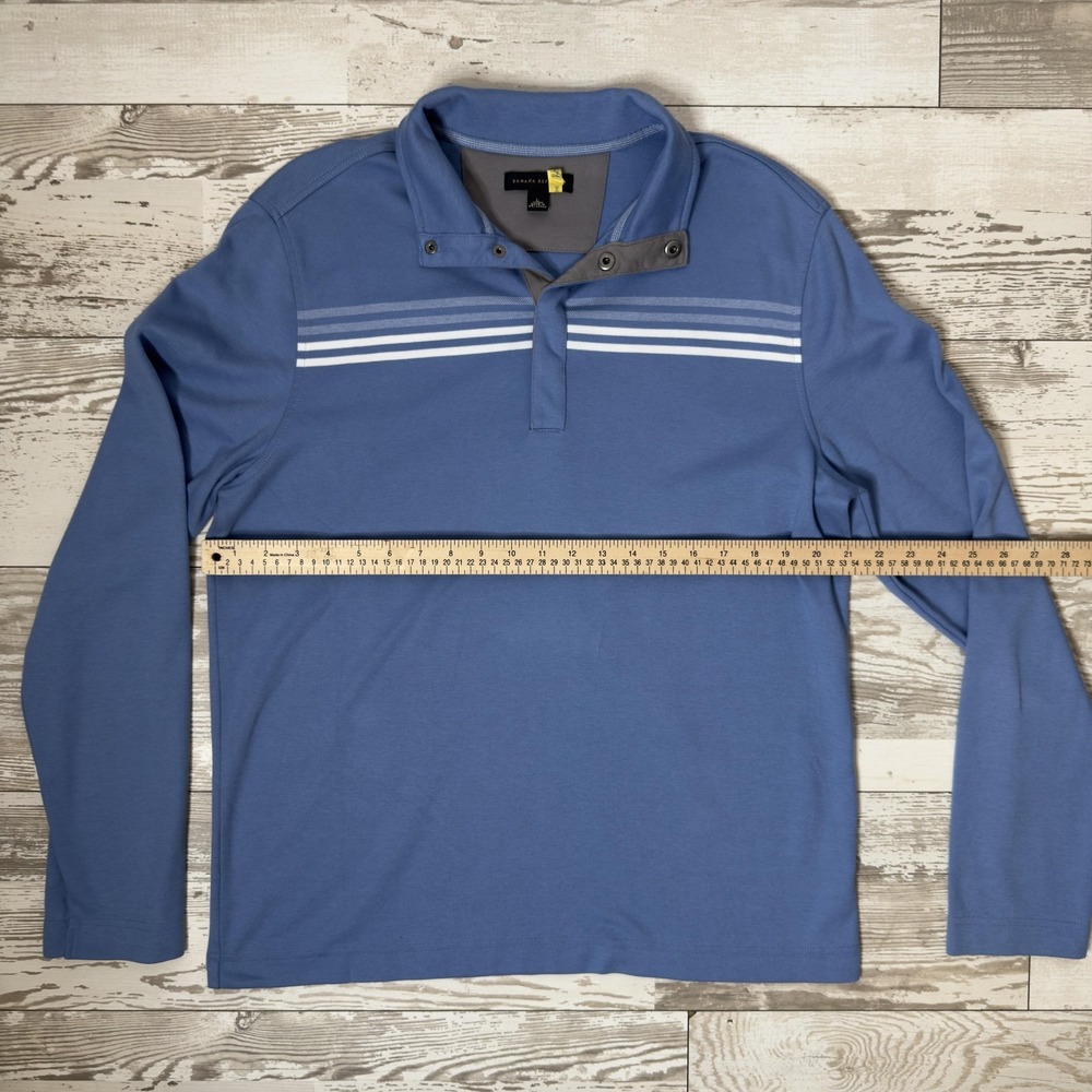 Banana Republic Polo Shirt Mens Large Blue Striped Long Sleeve Snap Collar Knit - Picture 6 of 9